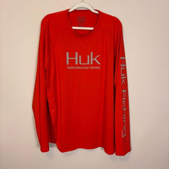 Huk Fishing Reddish Orange Performance Long Sleeve Top Men's XXL - Picture 1 of 5